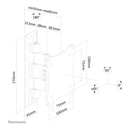 Neomounts Wandhalterung mit zwei Drehpunkten für Flachbildschirme bis 27" (69 cm) 12KG FPMA-W810BLACK Neomounts