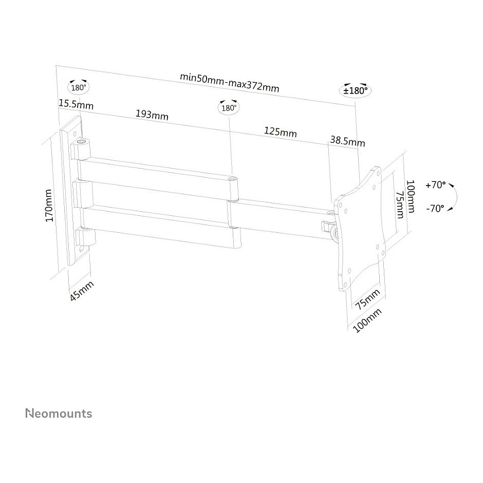 Neomounts FPMA-W830BLACK Wandhalterung mit drei Drehpunkten für Flachbildschirme bis 27" (69 cm)