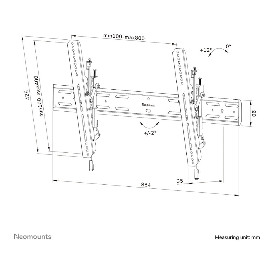 Neomounts WL35S-850BL18 neigbare Wandhalterung für 43-98" Bildschirme - Schwarz