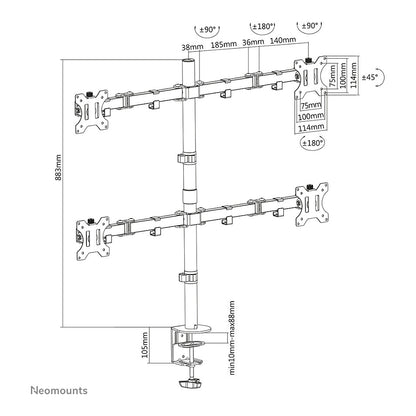 Neomounts FPMA-D550D4BLACK bewegliche Tischhalterung für 4 Bildschirme 13"-32" - Schwarz