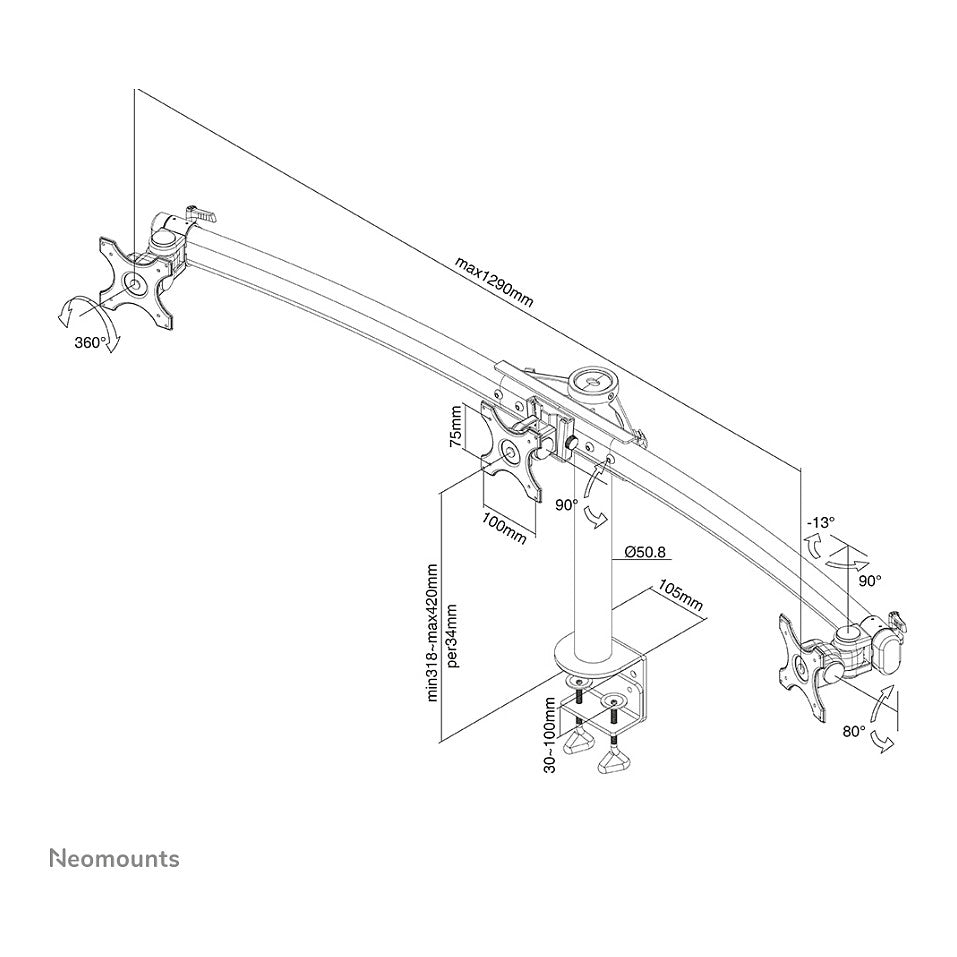 Neomounts FPMA-D700D3 Tischhalterung für drei Flachbildschirme bis 27" (69 cm)