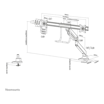 Neomounts Tischhalterung mit Tischhalterungsgriff für zwei Flachbildschirme bis 32" (81 cm) 8KG NM-D775DXBLACK Neomounts