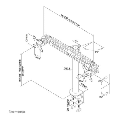 Neomounts Tischhalterung für zwei Flachbildschirme bis 30" (76 cm) 8KG FPMA-D700D