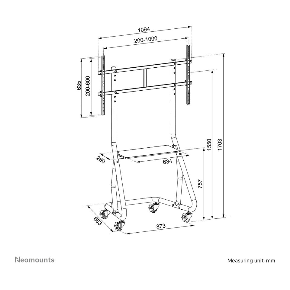 Mobiler Bodenständer für Flachbild-Fernseher bis 100" (254 cm) 100KG NS-M3800BLACK Neomounts