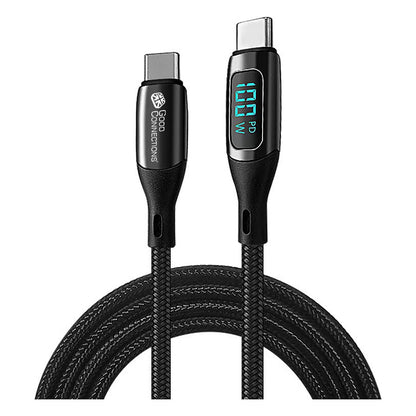GoodConnections USB-C 2.0 (ST-ST) 1m Anschlusskabel mit Digitalanzeige Textilmantel 100W Schwarz