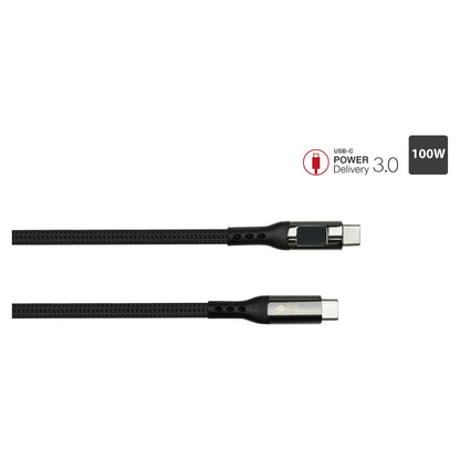 GoodConnections USB-C 2.0 (ST-ST) 1m Anschlusskabel mit Digitalanzeige Textilmantel 100W Schwarz