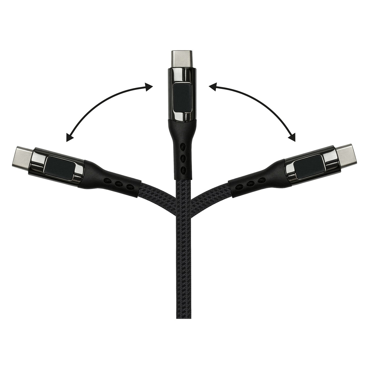 GoodConnections USB-C 2.0 (ST-ST) 1m Anschlusskabel mit Digitalanzeige Textilmantel 100W Schwarz