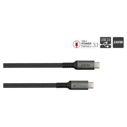 GoodConnections USB-C 2.0 (ST-ST) 0,5m Anschlusskabel Textilmantel 240W Anthrazit