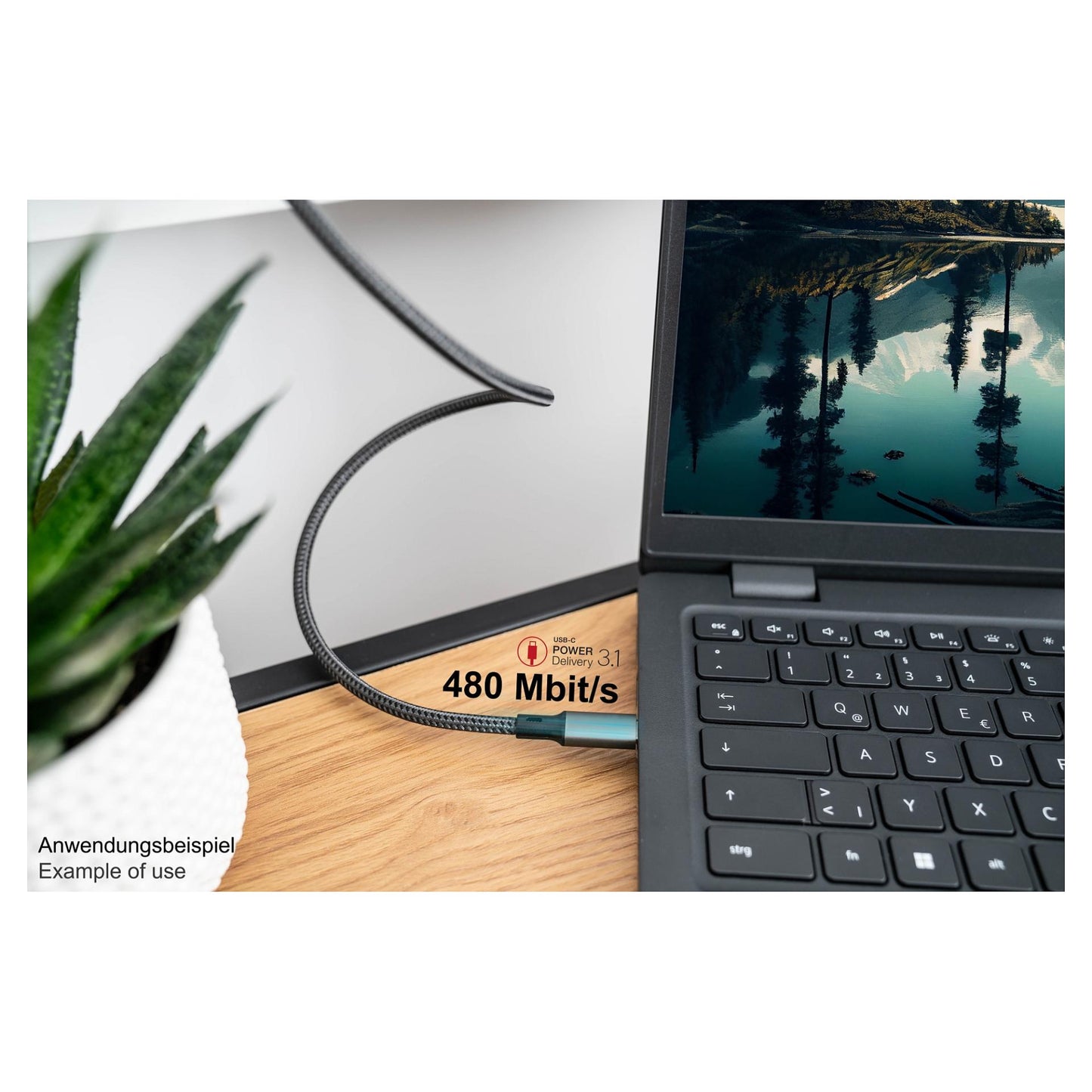 GoodConnections USB-C 2.0 (ST-ST) 0,5m Anschlusskabel Textilmantel 240W Anthrazit