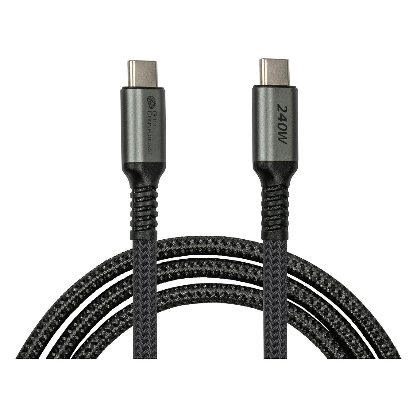 GoodConnections USB-C 2.0 (ST-ST) 3m Anschlusskabel Textilmantel 240W Anthrazit
