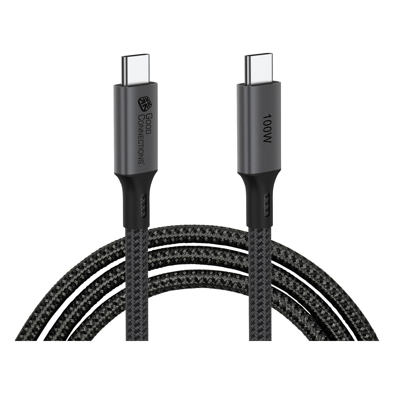 GoodConnections USB-C 4.0 (ST-ST) 1m Anschlusskabel Textilmantel 100W 8K 30Hz Anthrazit