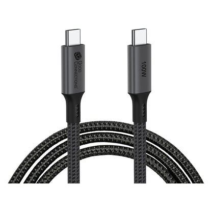 GoodConnections USB-C 4.0 (ST-ST) 1m Anschlusskabel Textilmantel 100W 8K 30Hz Anthrazit