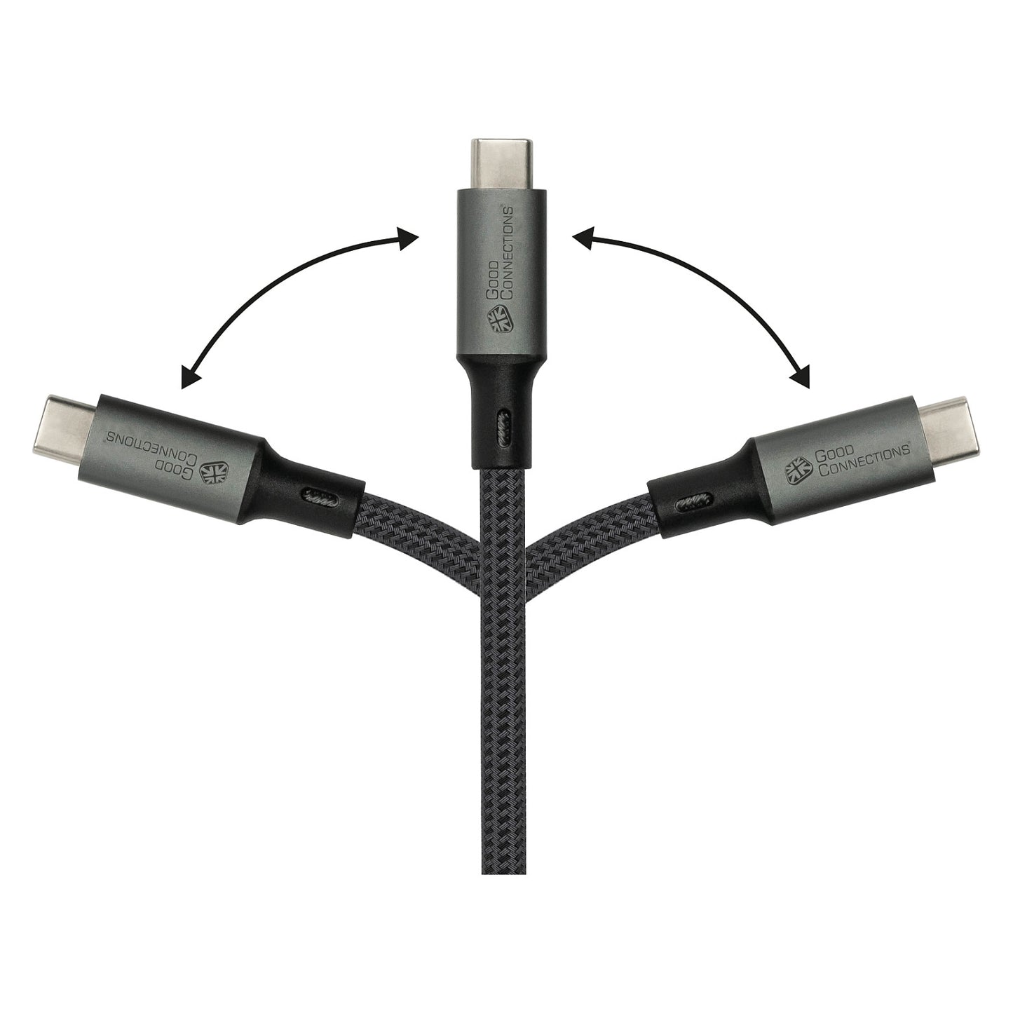 GoodConnections USB-C 4.0 (ST-ST) 1m Anschlusskabel Textilmantel 100W 8K 30Hz Anthrazit