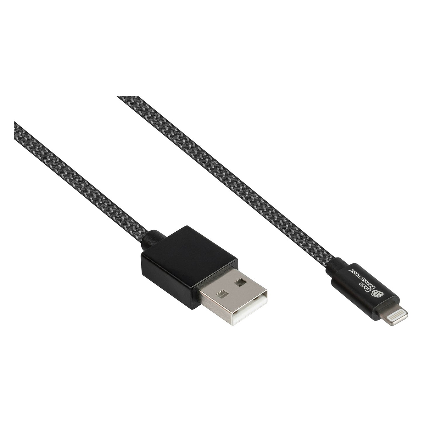 GoodConnections USB-A 2.0 > Lightning (ST-ST) 0,5m Ladekabel Textilmantel 12W Schwarz