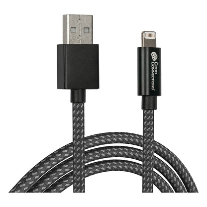 GoodConnections USB-A 2.0 > Lightning (ST-ST) 0,5m Ladekabel Textilmantel 12W Schwarz
