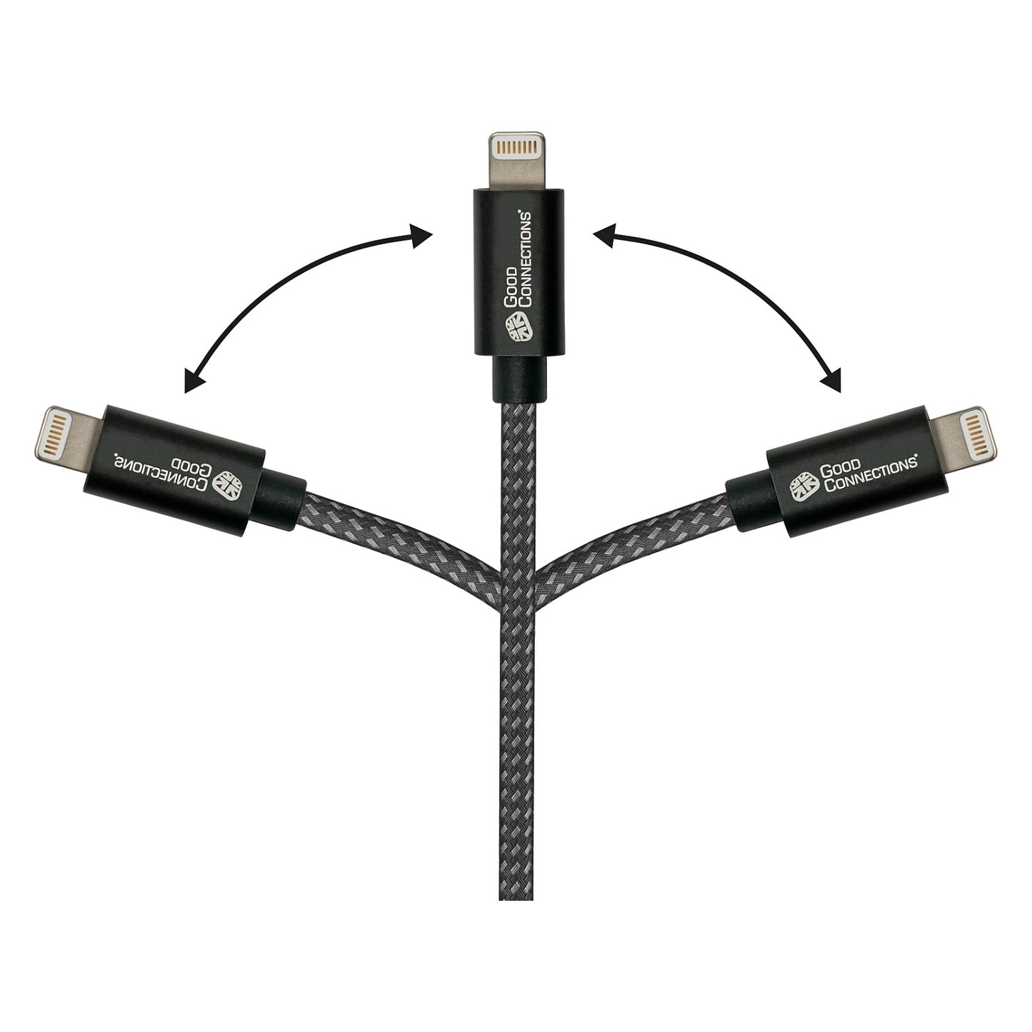 GoodConnections USB-A 2.0 > Lightning (ST-ST) 0,5m Ladekabel Textilmantel 12W Schwarz