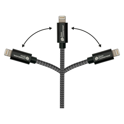 GoodConnections USB-A 2.0 > Lightning (ST-ST) 0,5m Ladekabel Textilmantel 12W Schwarz