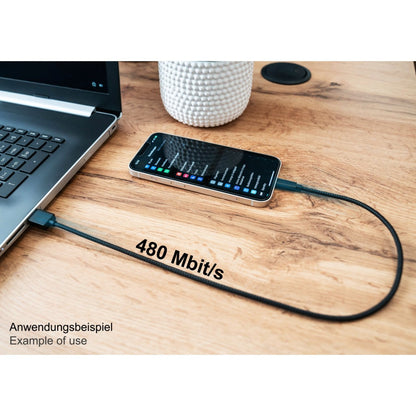 GoodConnections USB-A 2.0 > Lightning (ST-ST) 0,5m Ladekabel Textilmantel 12W Schwarz