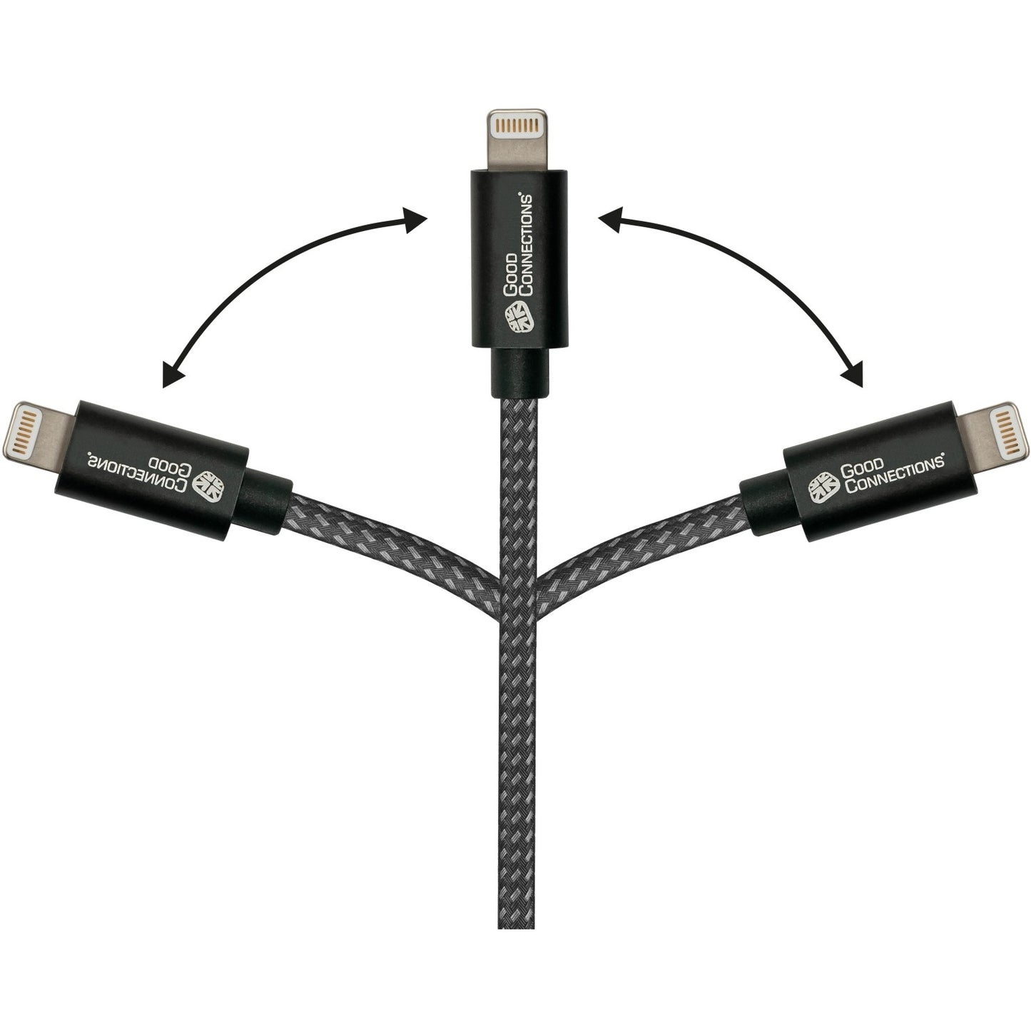 GoodConnections USB-A 2.0 > Lightning (ST-ST) 0,5m Ladekabel Textilmantel 12W Schwarz