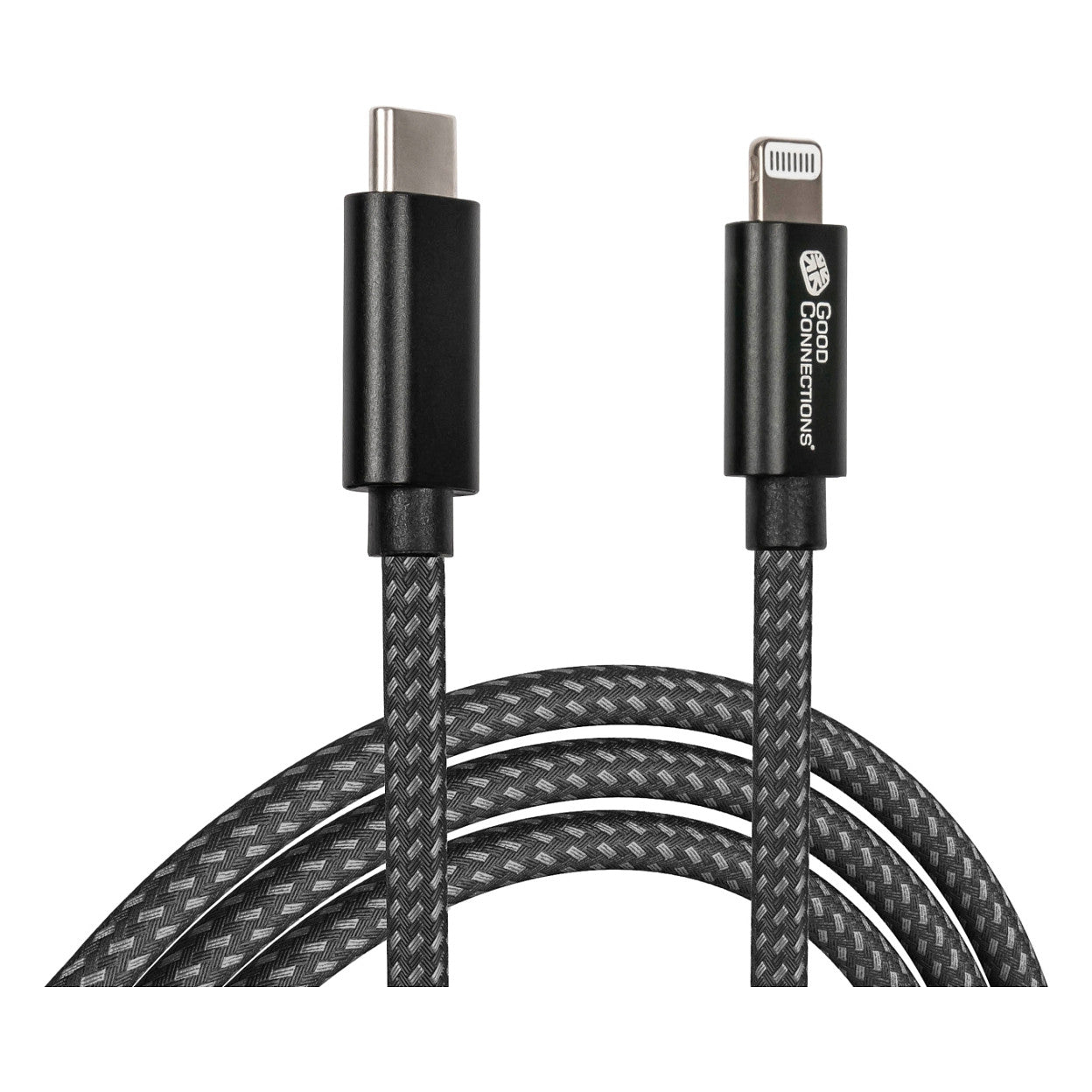 GoodConnections USB-C 2.0 > Lightning (ST-ST) 0,5m Ladekabel Textilmantel 18W Schwarz