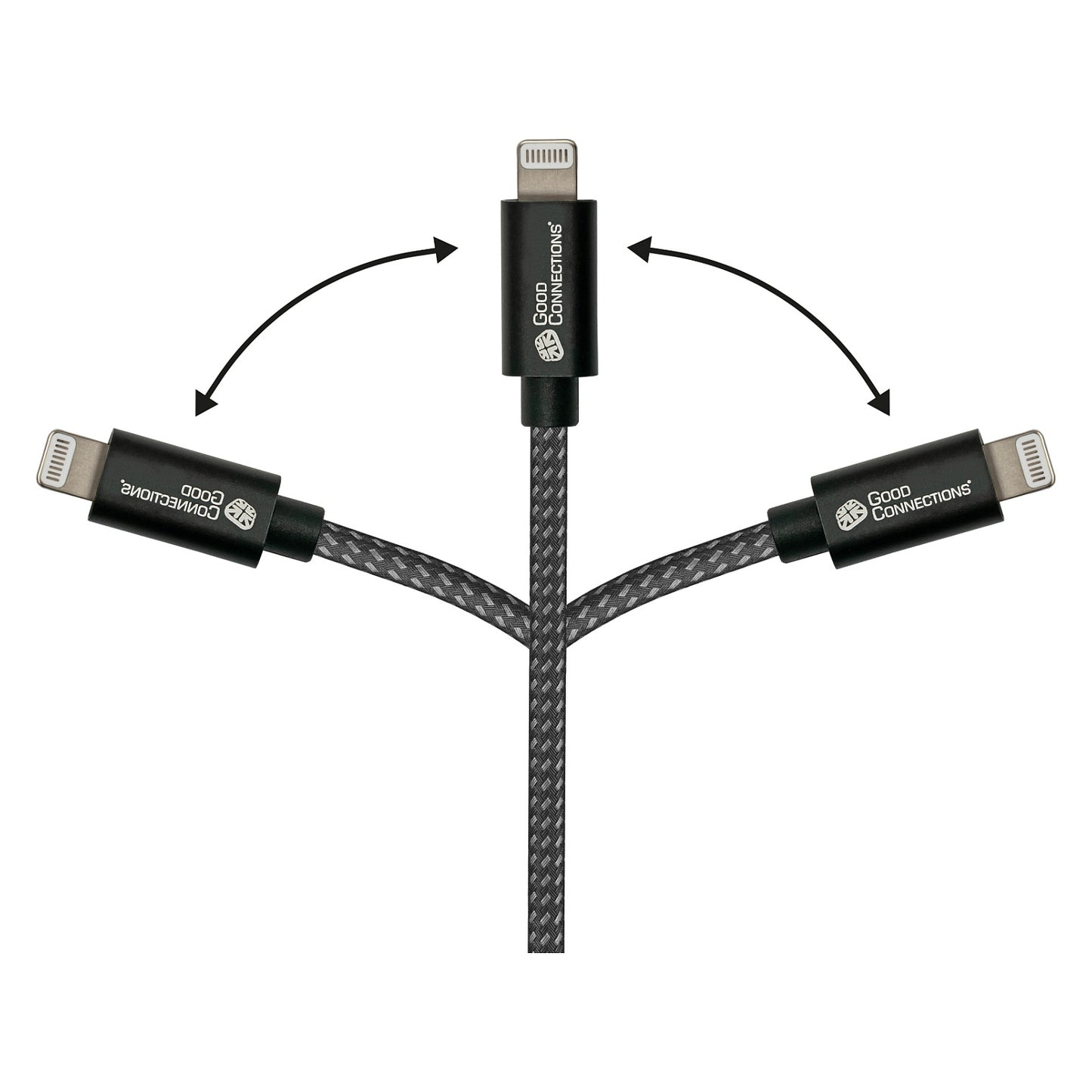 GoodConnections USB-C 2.0 > Lightning (ST-ST) 0,5m Ladekabel Textilmantel 18W Schwarz