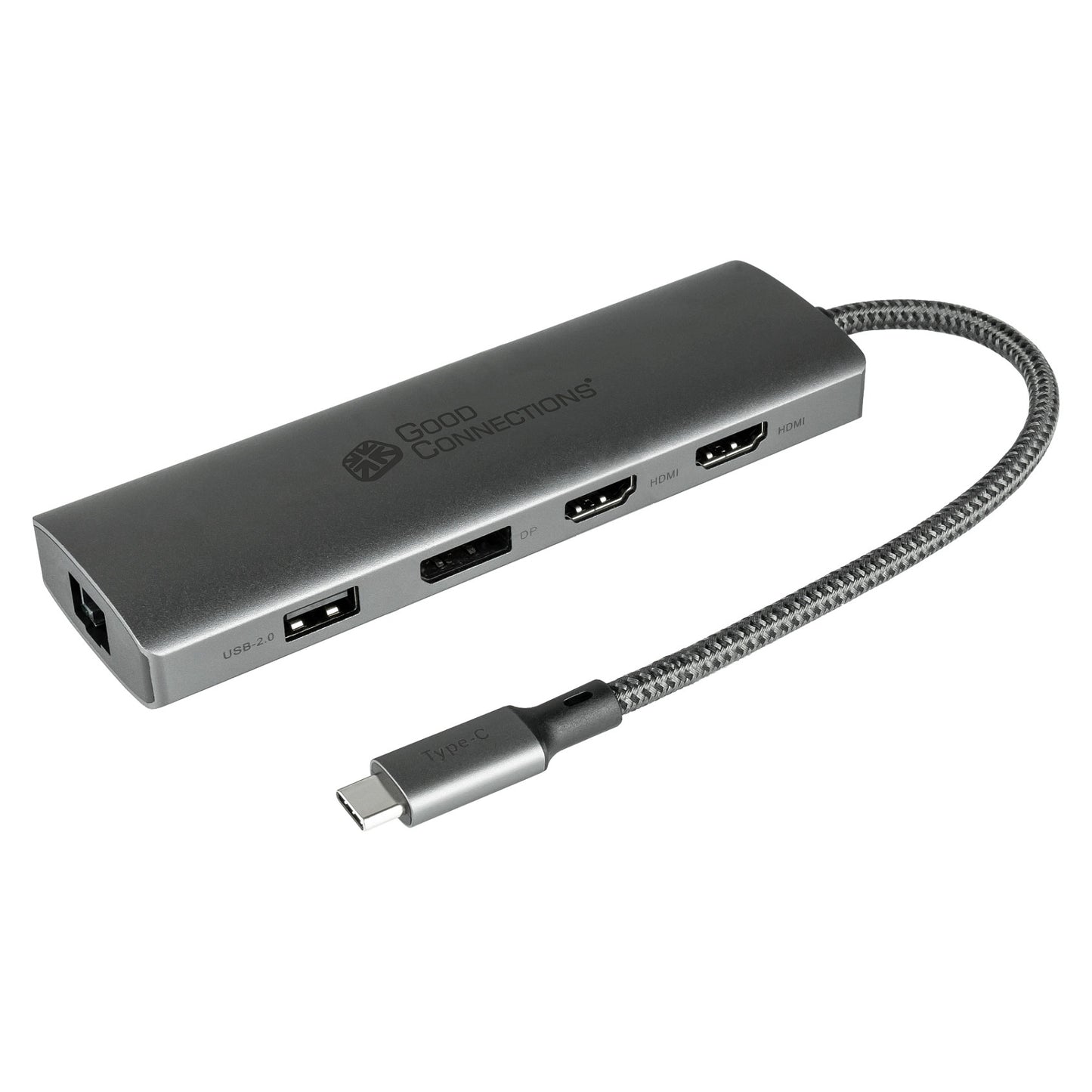 GoodConnections HUB-C001A USB-C HUB 10-Port 2xHDMI; 1xDP; 1xUSB-C; 2xUSB 3.0; 1xUSB 2.0; 1xRJ45; 1xKartenleser Anthrazit