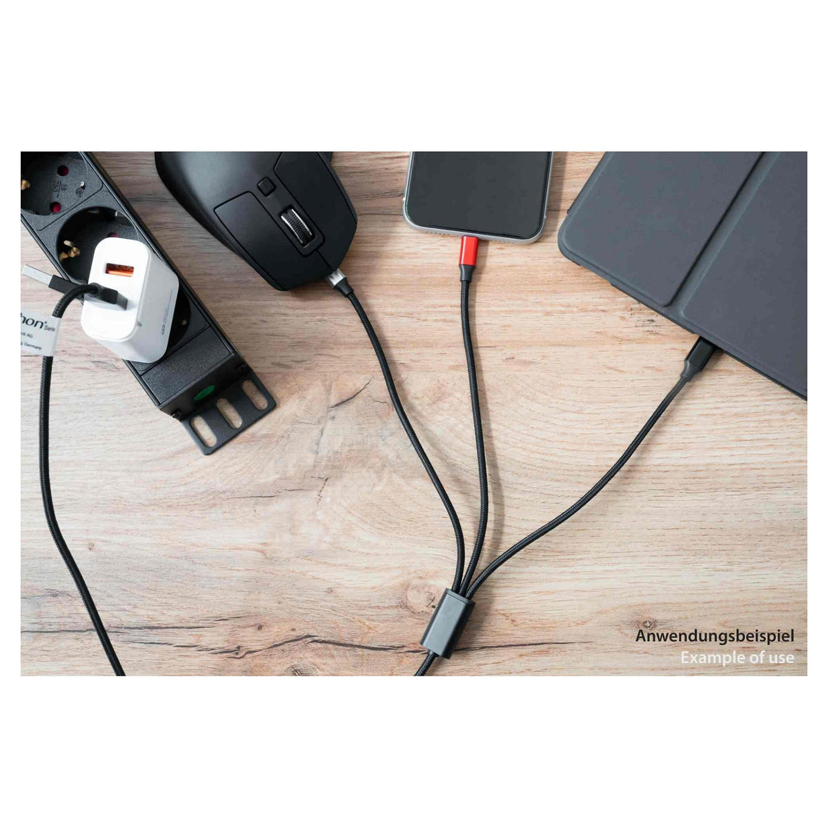 PYTHON USB-C/USB-A > USB-C/USB Micro-B/Lightning (ST-ST) 1m Ladekabel Textilmantel Schwarz