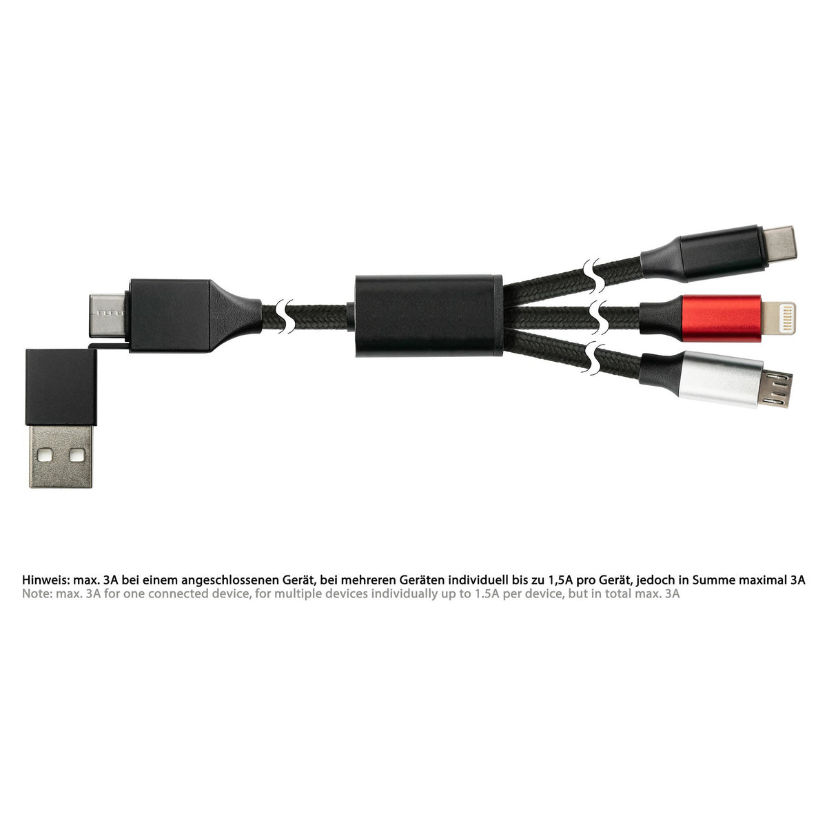 PYTHON USB-C/USB-A > USB-C/USB Micro-B/Lightning (ST-ST) 1m Ladekabel Textilmantel Schwarz