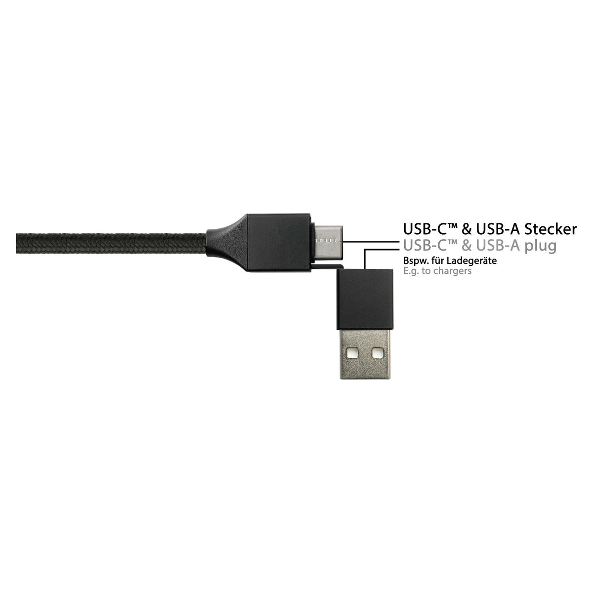 PYTHON USB-C/USB-A > USB-C/USB Micro-B/Lightning (ST-ST) 1m Ladekabel Textilmantel Schwarz