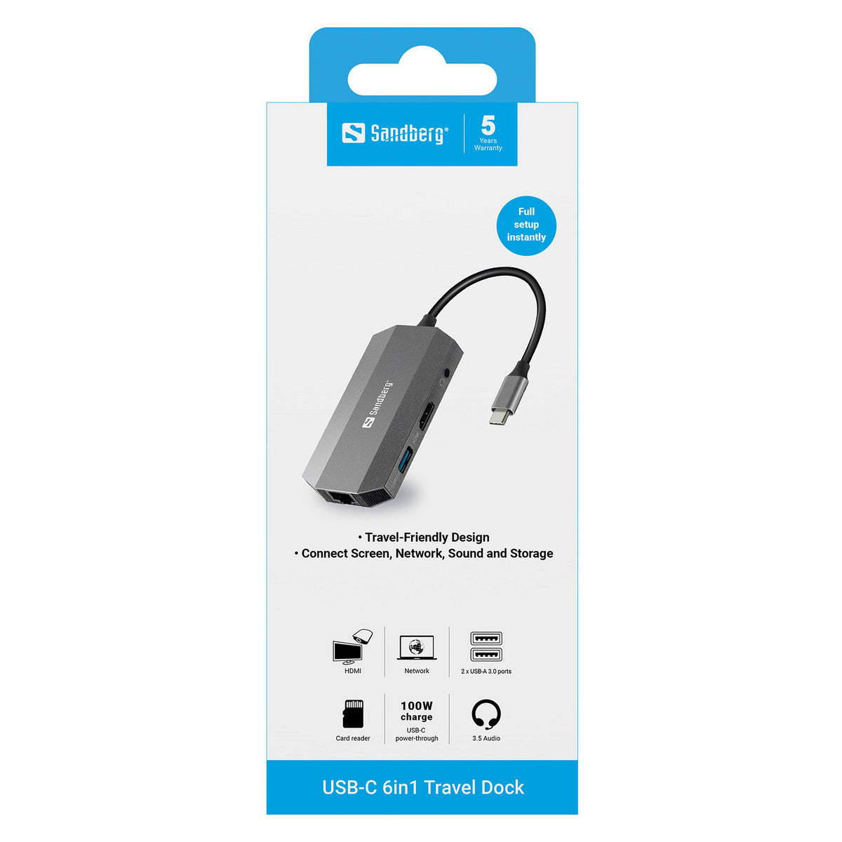Sandberg 136-33 USB-C 6-in-1 PD 100W TravelDock