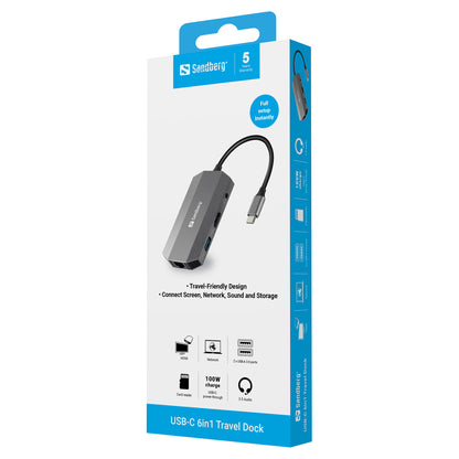 Sandberg 136-33 USB-C 6-in-1 PD 100W TravelDock