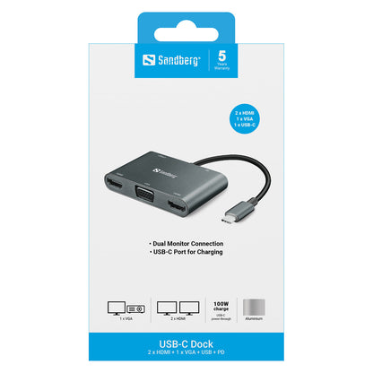 Sandberg 136-35 USB-C 5-in-1 PD 100W DisplayDock