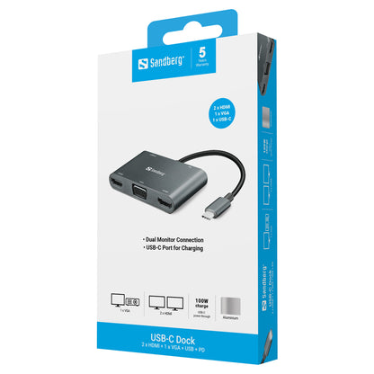 Sandberg 136-35 USB-C 5-in-1 PD 100W DisplayDock