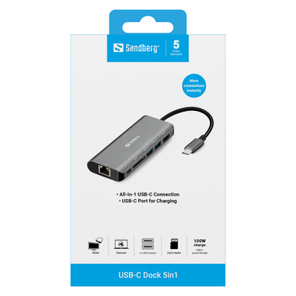 Sandberg 136-18 USB-C 6-in-1 PD 100W DisplayDock
