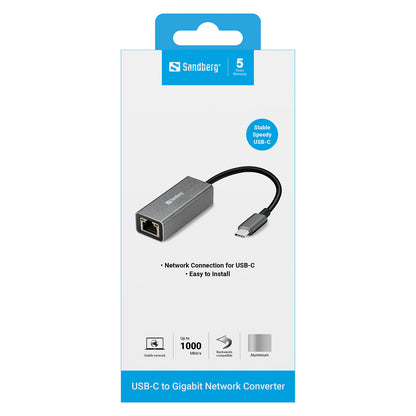 Adapter USB-C (ST) > Ethernet (BU) 100Mbps Sandberg Silver