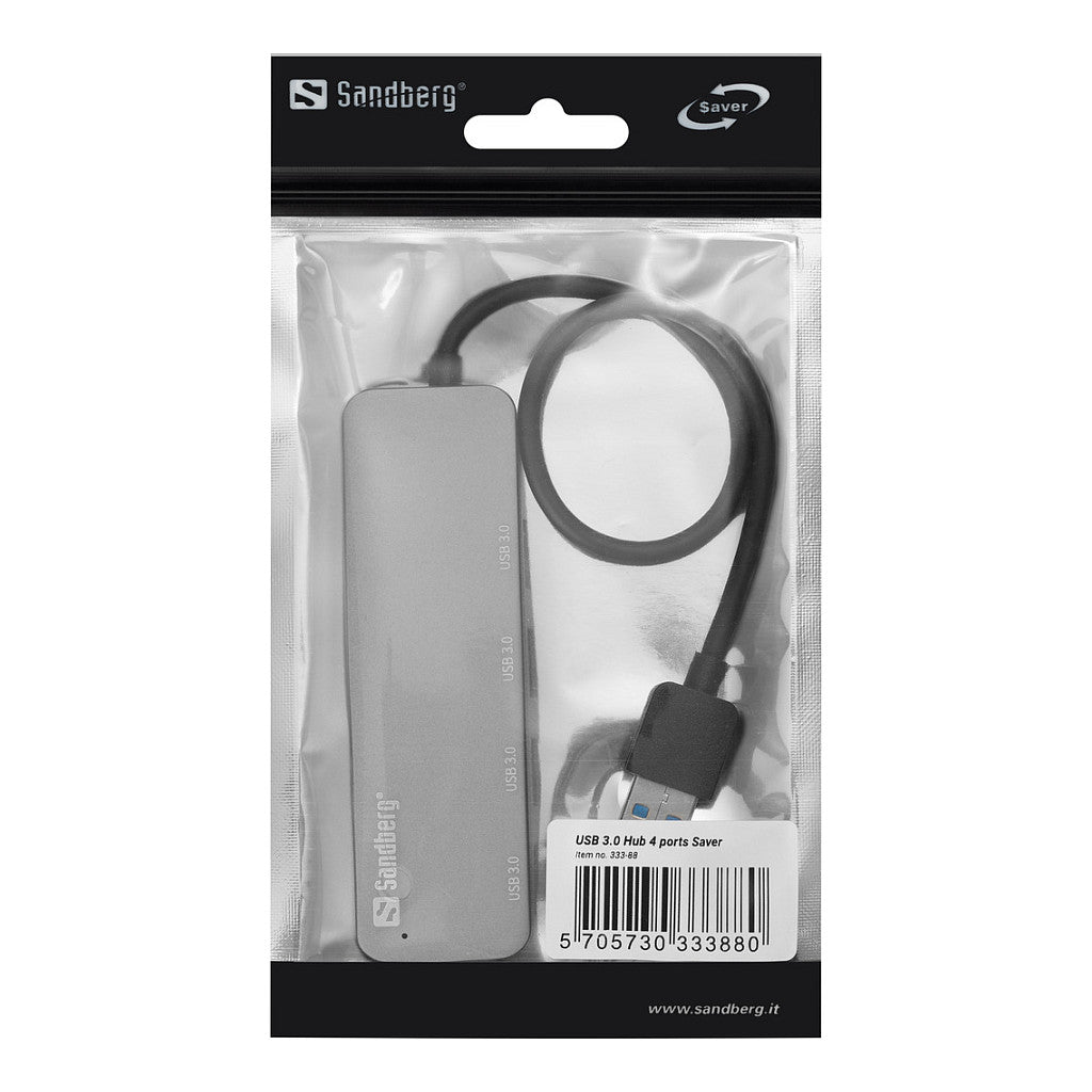 Sandberg 333-88 USB 3.0 HUB 4-Port 4xUSB 3.0 SuperSpeed Silber