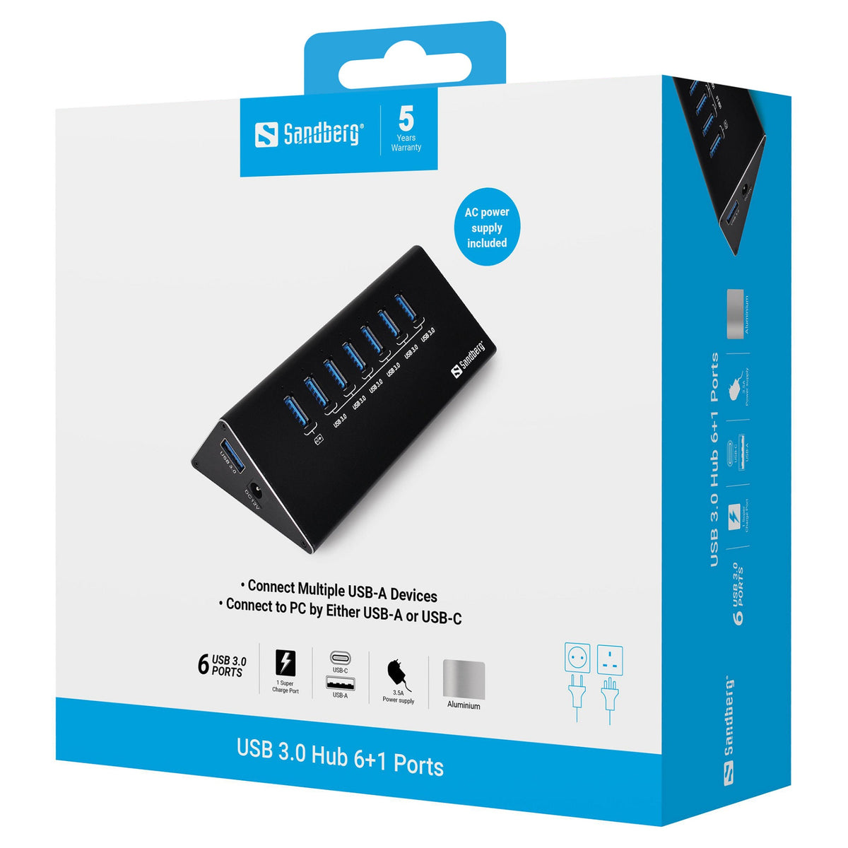 Sandberg 133-82 USB 3.0 HUB 7-Port 7xUSB 3.0 Schwarz