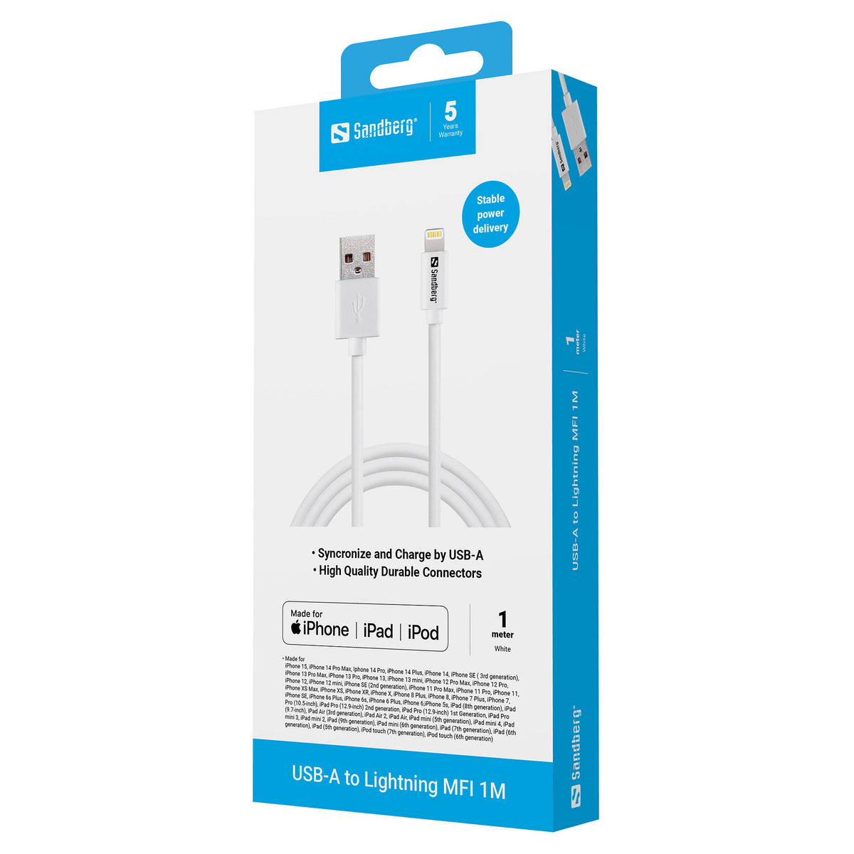USB3.0 > Lightning (ST-ST) 1m Sandberg White