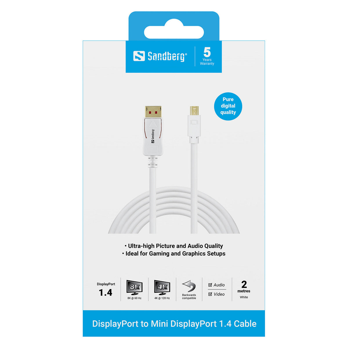 DisplayPort > mini DisplayPort (ST-ST) 2m 8K 120Hz Sandberg White