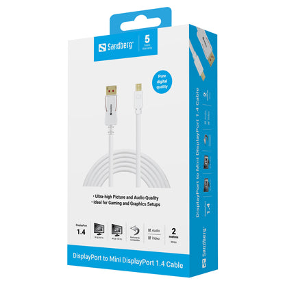 DisplayPort > mini DisplayPort (ST-ST) 2m 8K 120Hz Sandberg White