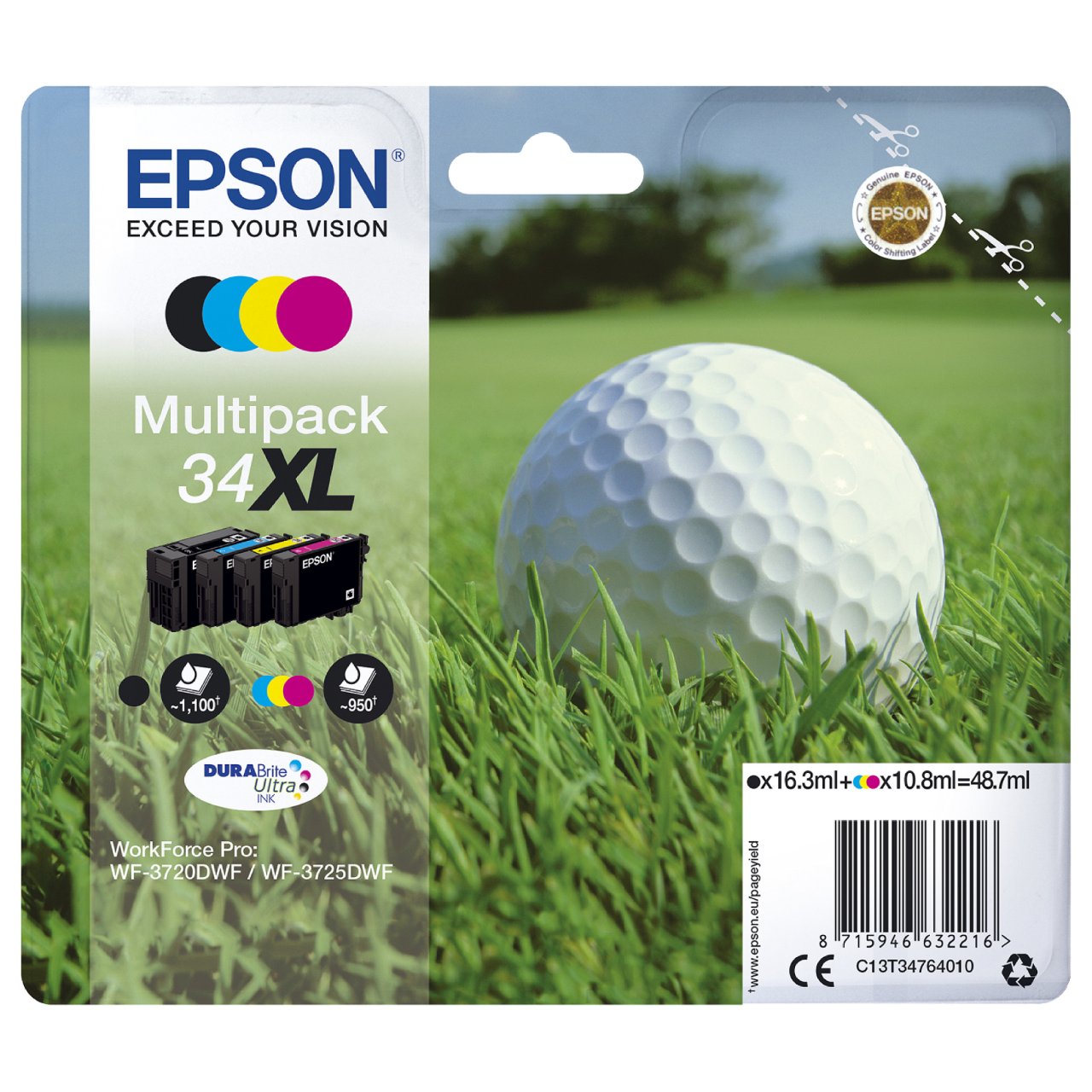 Epson Tinte 34XL C13T34764010 4er Multipack (BKMCY) bis zu 950 Seiten