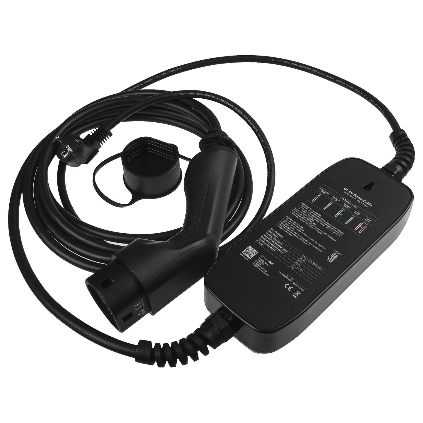 Green Cell Elektroauto Mobiles Ladegerät Schuko > Typ 2 3,6KW 6,5m Schwarz