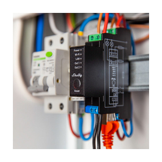Shelly Relais "Pro 2PM" WLAN LAN Max. 25A 2 Kanäle 1 Phase BT Messfunktion DIN-Rail