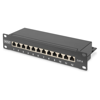 DIGITUS Patchpanel 1HE 12-Port Cat6 ClassE geschirmt schw.
