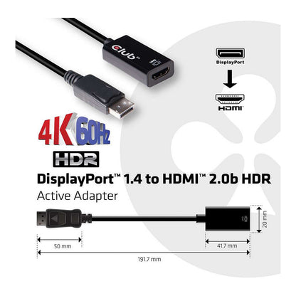 Club3D Adapter DisplayPort > HDMI 2.0b HDR 4K60Hz aktiv retail