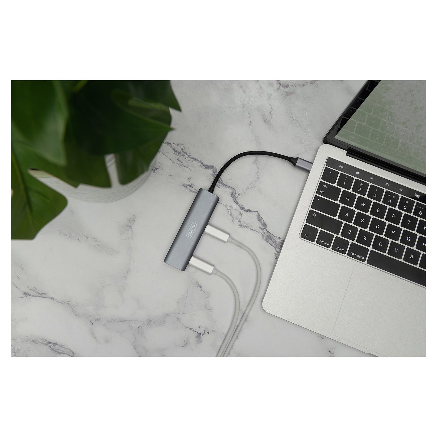 DIGITUS USB-C-Hub 4-Port 3.1->4xC3.1 integr. Kabel silber