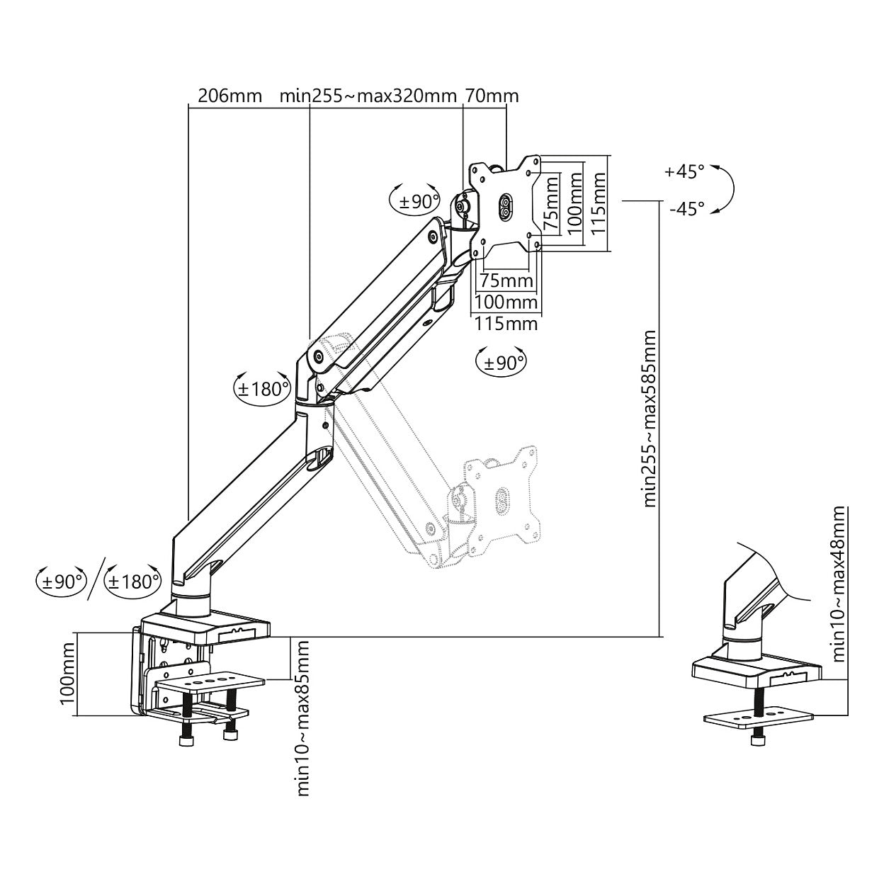 DIGITUS DA-90426 Tischhalterung für 1 Monitor 35" 15KG Gasdruckfeder