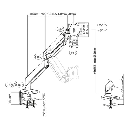 DIGITUS DA-90426 Tischhalterung für 1 Monitor 35" 15KG Gasdruckfeder