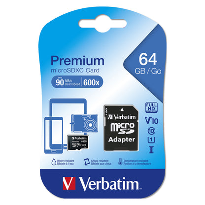 CARD Verbatim Premium - Flashhukommelseskort ( Adapter inkluderet) - 64 GB - Class 10 - microsdxc UHS-I