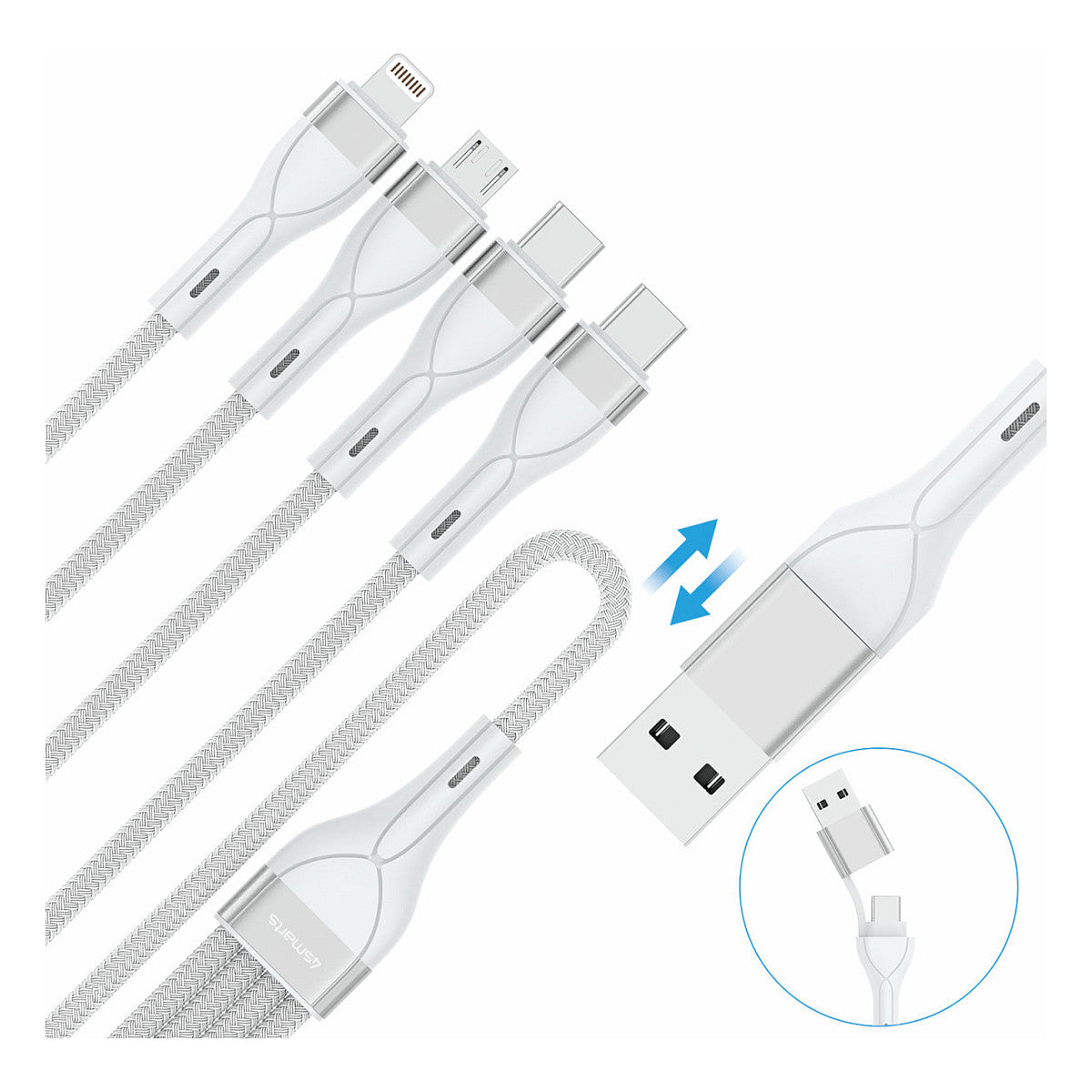 4smarts USB-C/A Multi-Ladekabel 4in2 1,2m, wei